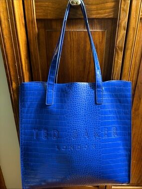 Ted Baker Bright Blue Croc-Embossed Leather Tote